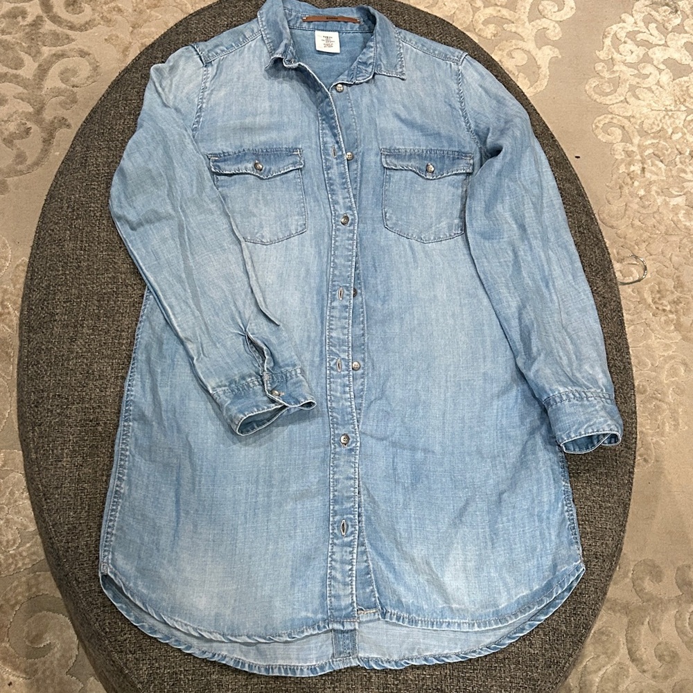 Denim Long Sleeve Shirt Dress - Picture 3 of 6